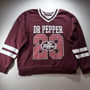 Dr Pepper #23 Varsity Style V Neck Sweatshirt Burgundy White Stripes Women's Med